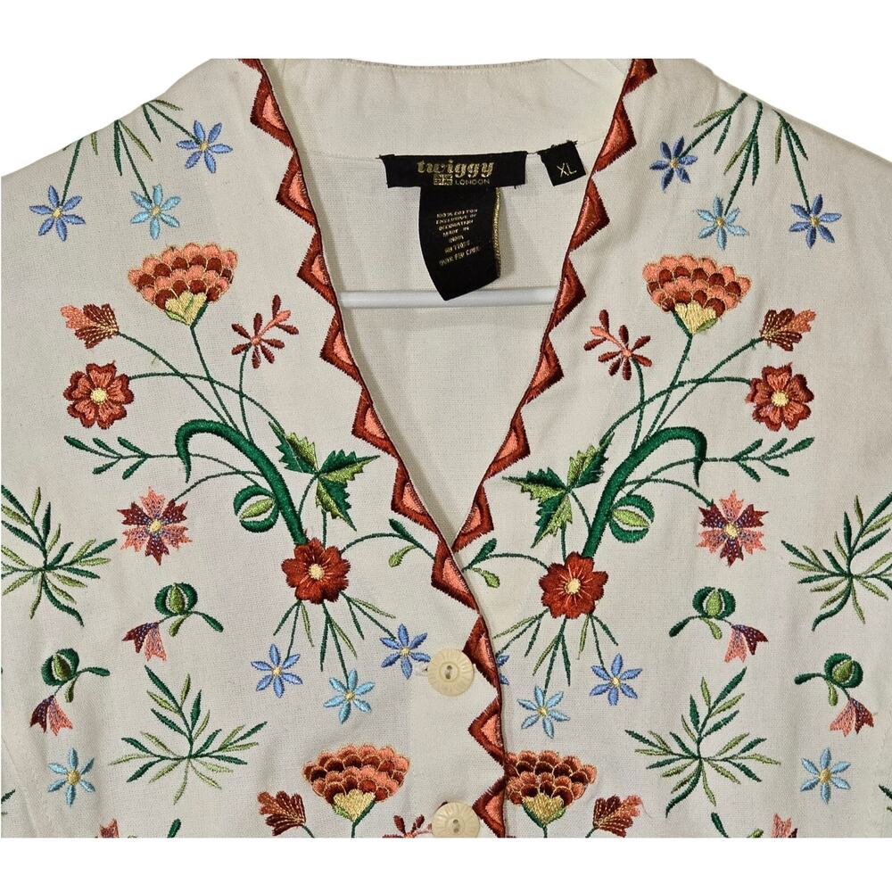 Twiggy London Embroidered Vest Pristine Condition Button Up Tie Back Womens XL - Picture 3 of 7